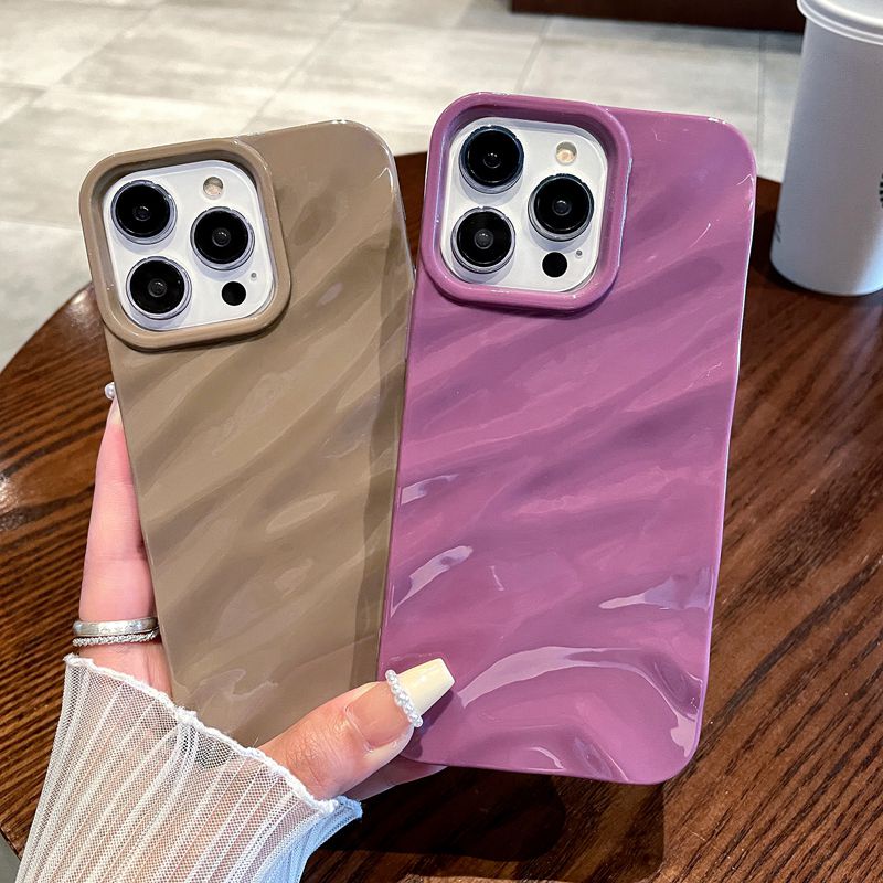 【Silk Wrinkle】Purple High-end Luxury Wave Soft Case for Apple IPhone 6S 7 8 Plus XR XS Max 11 12 13 14 Pro Max Bling Sparkly Water Ripple Case Women's Fashion Gift Pretty Fashion