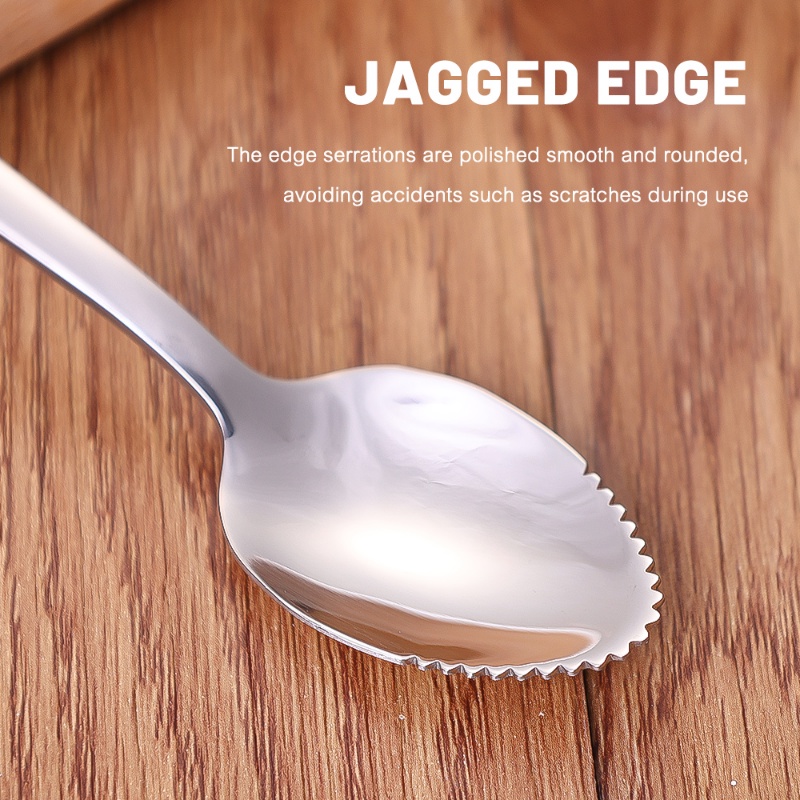 [Fitur] Sendok Garpu Makanan Pelengkap Bayi Pegangan Nyaman Gali Sendok Stainless Steel Jelly Kue ladle Gerigi Edge Fruit Scraping Scoop