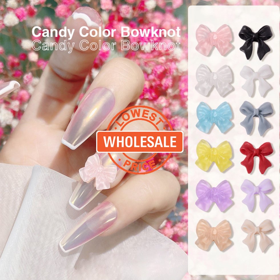 [Harga Grosir] 10 /30 /50 Pcs/Bag Kupu-Kupu Dekorasi Kuku Mini Hemline Busur Stereo Hiasan Kuku Korea Resin Nail Art DIY Manicure Aksesoris Perhiasan Bagian Bor Kuku