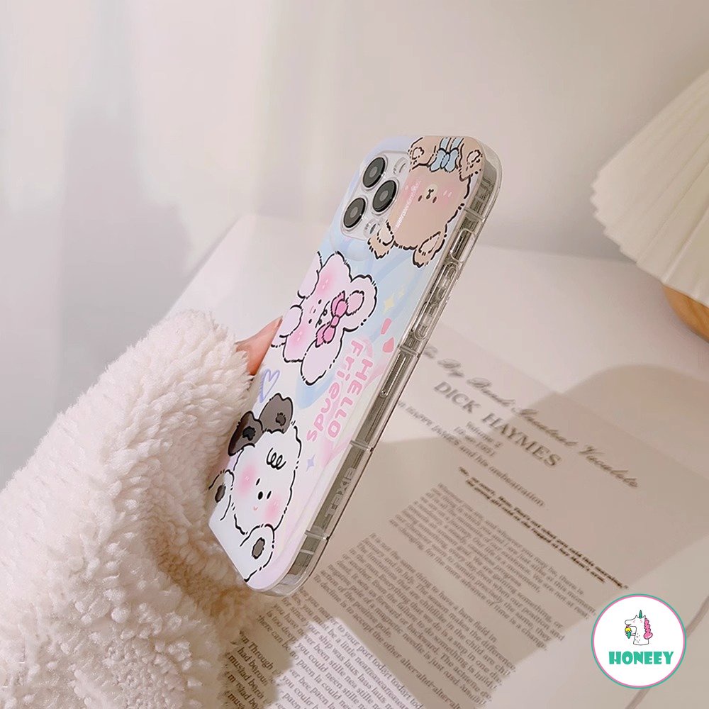 IPHONE Cute Bear Rabbit Phone Case Kompatibel Untuk Iphone11 12 13 14 Pro Max 14plus Transparan Anti-Drop Lembut TPU Penutup Belakang