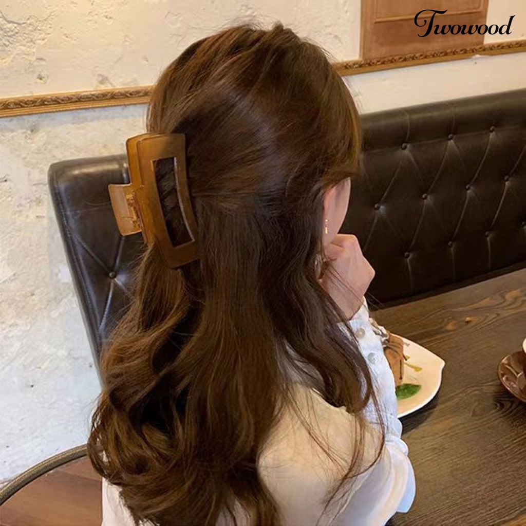 Twowood Claw Clip Besar Transparan Elegan Temperamen Non-slip Grip Square Wanita Tipis Sedang Tebal Penjepit Rambut Aksesoris Rambut