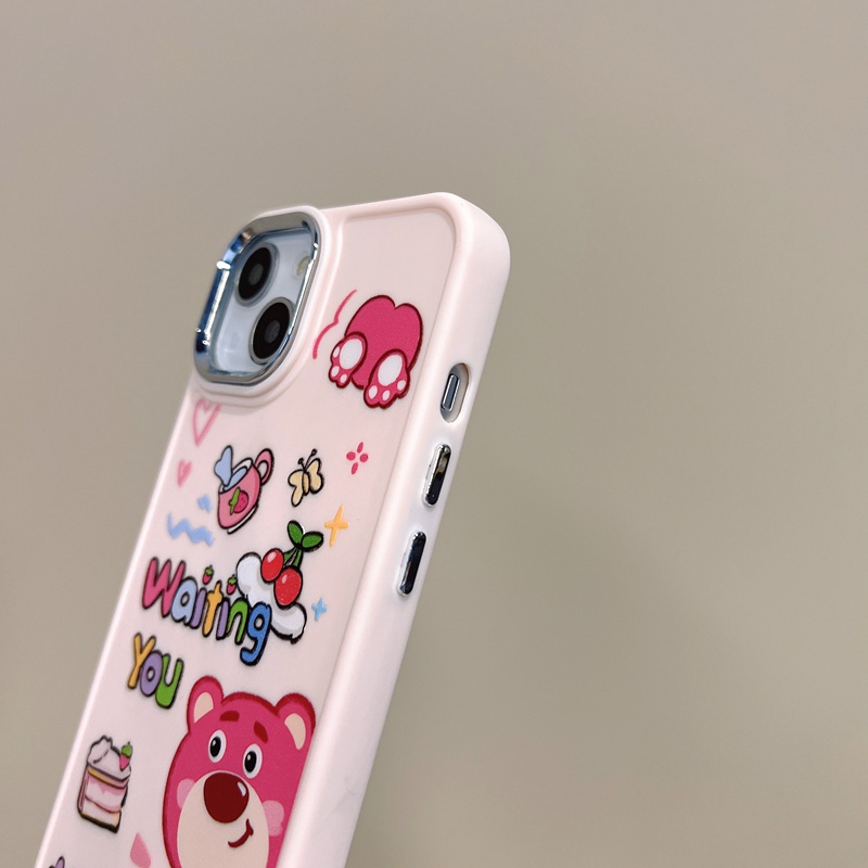 All New Electroplated Camera Skin Silicone Soft Case IPhone 11 12 13 14 Pro Max Women's Fashion Gift Cute Cartoon Phone Case Strawberry Bear Lotso