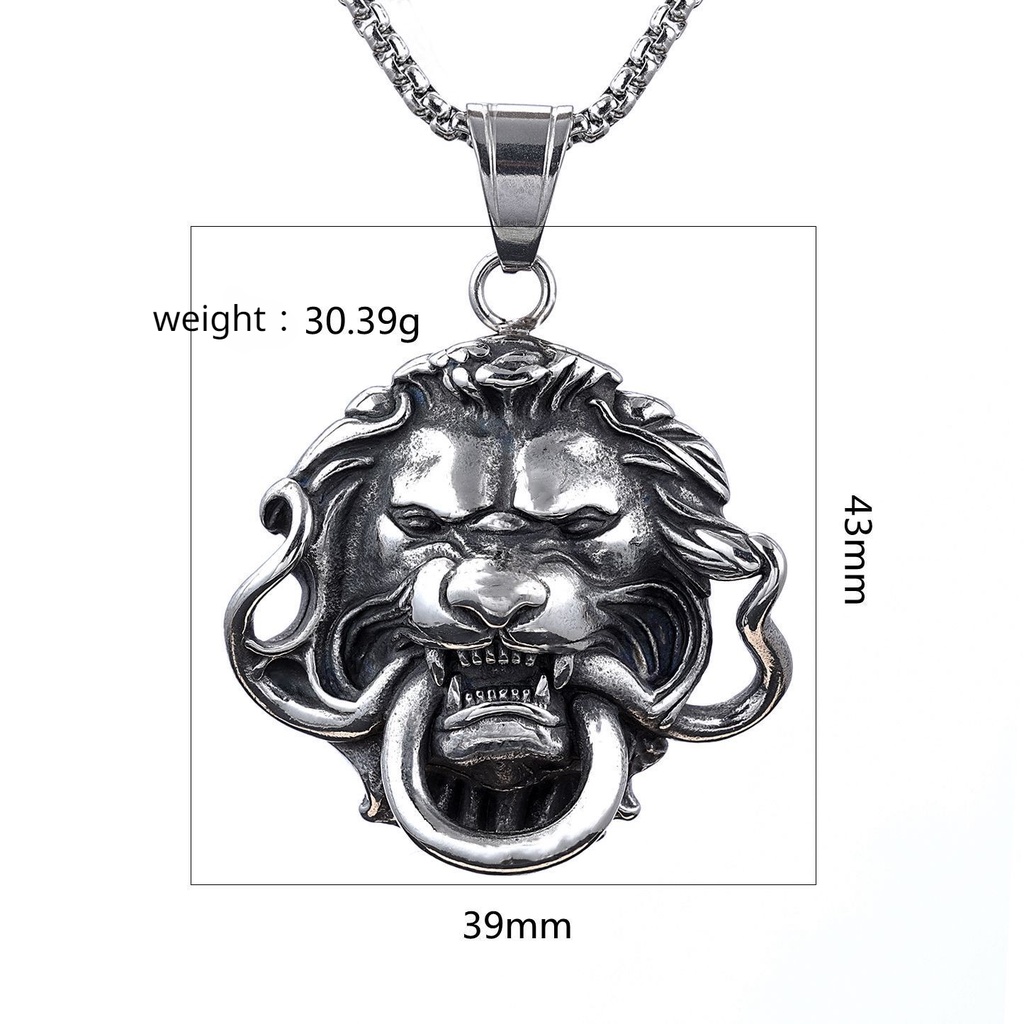 [X C Kalung] Baru Silvery Disc Besar Kepala Singa Liontin Punk Hip Hop Stainless Steel Kalung Hadiah Pesta Ulang Tahun Untuk Pria Dan Wanita