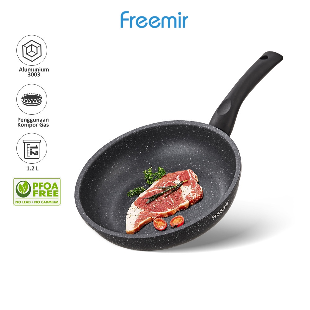 Freemir 20 cm Wajan Penggorengan Anti Lengket  Non Stick Multifungsi Single Bottom Hitam