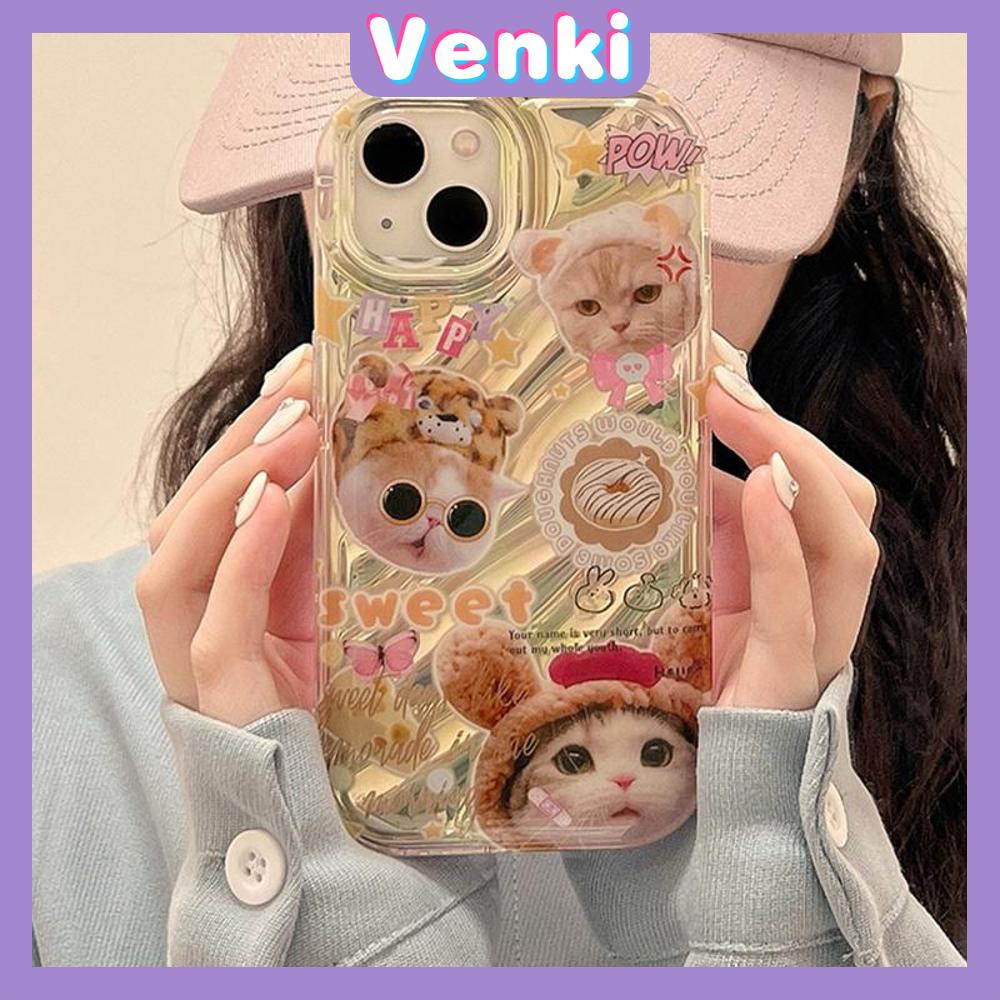 VENKI - Untuk iPhone 11 iPhone Case Laser Reflektif Bening Phone Case TPU Soft Shockproof Airbag Case Cute Kucing Anjing Kompatibel dengan iPhone 14 13 Pro Max 12 Pro Max XR 7PLus 8PLus