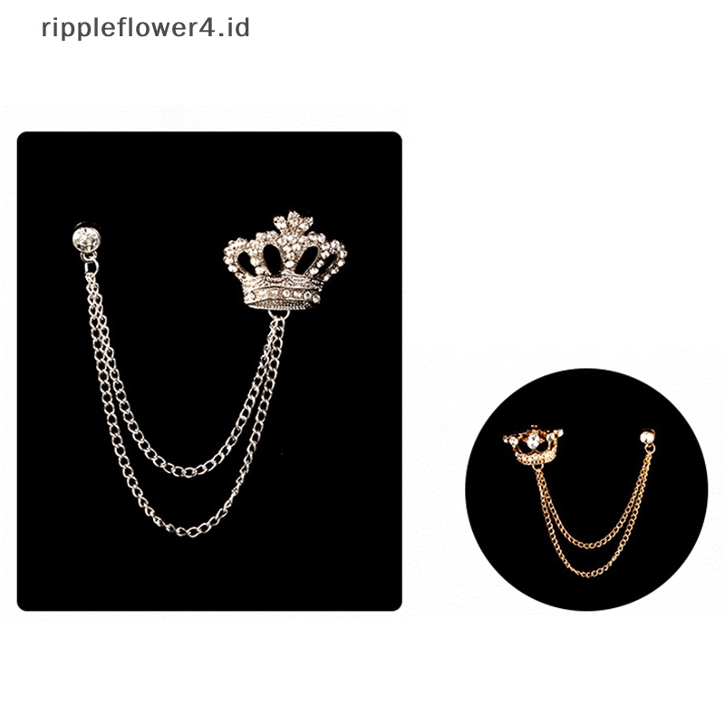 {rippleflower4.id} Baru Fashion Mahkota Bros Berlian Imitasi Rumbai Rantai Kerah Pin Jas Baju Fashion Pakaian Bros Untuk Wanita Pria Aksesoris~