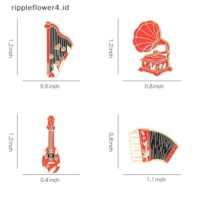 {rippleflower4.id} Vintage Kreatif Fashion Gramophone Akordeon Gitar Instrumen Kombinasi Tren Paduan Serbaguna Enamel Bros Lencana Perhiasan~