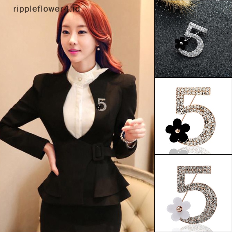 {rippleflower4.id} Bros Pin Huruf5 Full Kristal Berlian Imitasi Wanita Pesta Bunga Angka Bros~