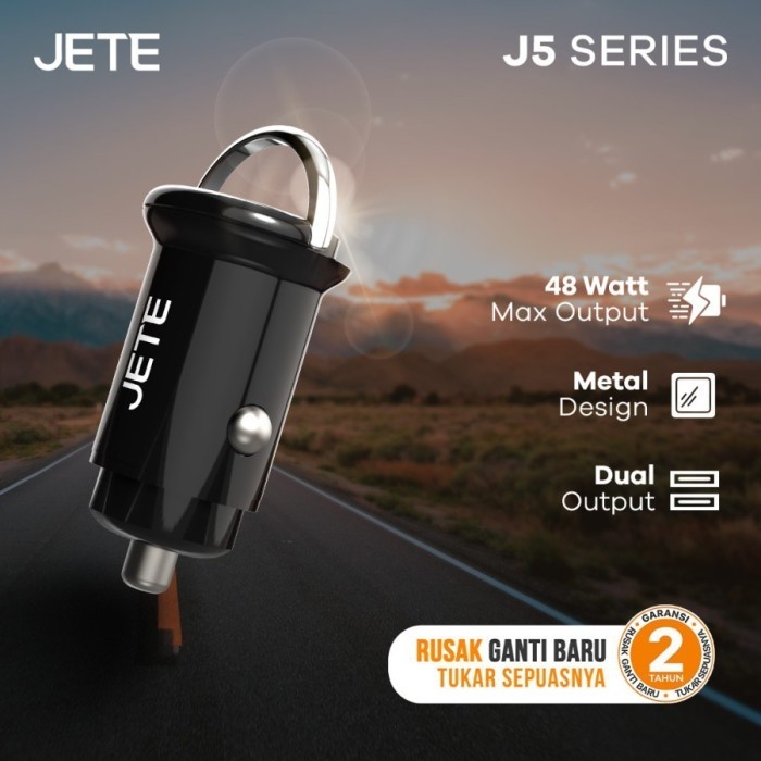 Car Charger Fast Charging 48W 2 Output with PD JETE J5 - Garansi