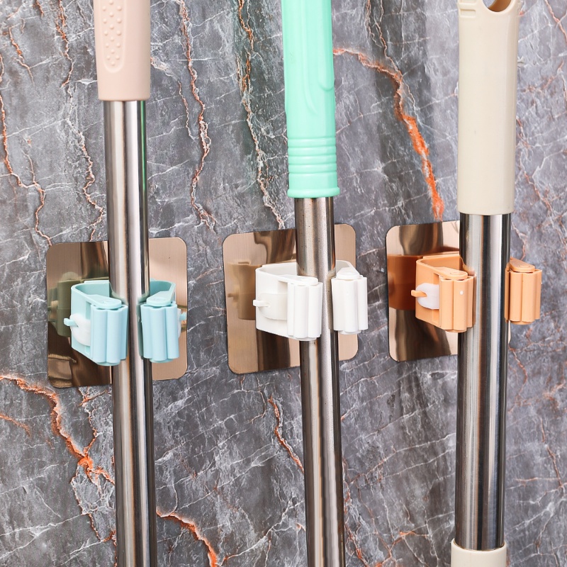Portable Wall Mounted Detachable ABS Mop Holder/ Klip Penyimpanan Sapu Tanpa Perekat Diri Meninju/ Rumah Sikat Payung Serbaguna Organize Rack