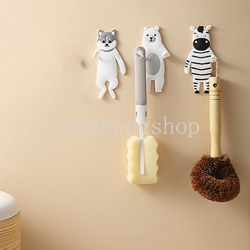 Kreatif Lucu Kartun Hewan Berbentuk Sticky Hook Bag Key Holder Fleksibel Penyimpanan Kait Rak Dinding Tempel Perekat Kulkas Stiker Dekorasi Rumah Hook