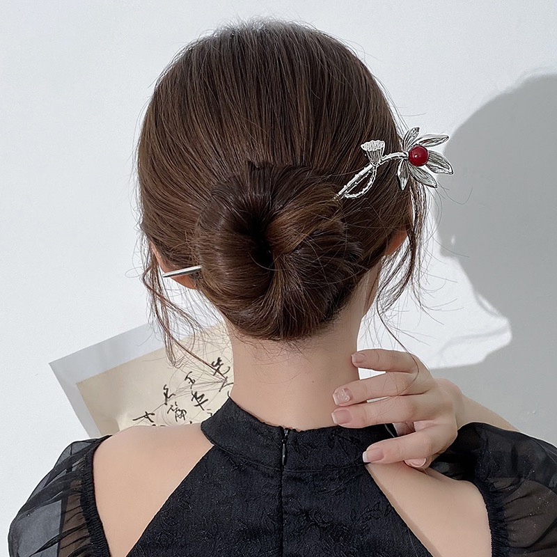 Gaya Kuno High-value Lotus Jepit Rambut Gaya Cina Hanfu Jepit Rambut Bulang Sederhana Modern Cheongsam Hairpin