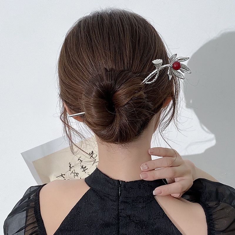 Gaya Kuno High-value Lotus Jepit Rambut Gaya Cina Hanfu Jepit Rambut Bulang Sederhana Modern Cheongsam Hairpin