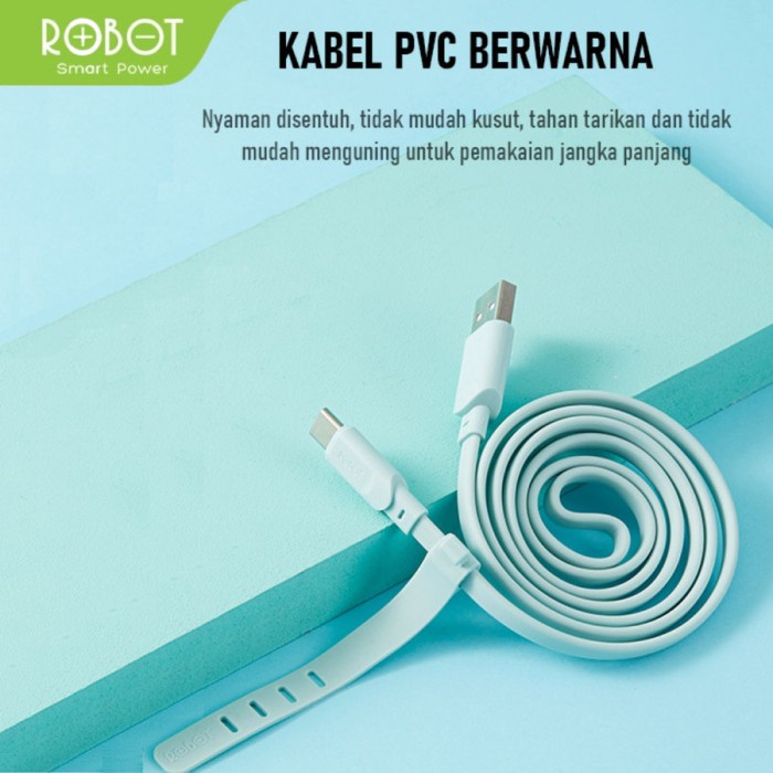 Robot RT-AM100 / RT-AC100 Kabel Charger Micro USB Type-C Pipih 2.4A 100cm Data Cable &amp; Transmision Fast Charging