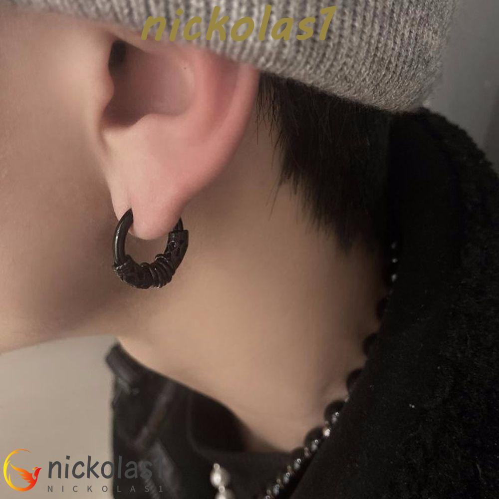 Nickolas1 Pria Anting Hoop Kepribadian Sederhana Wanita Berongga Bulat Hip Hop Gaya Korea Earrings