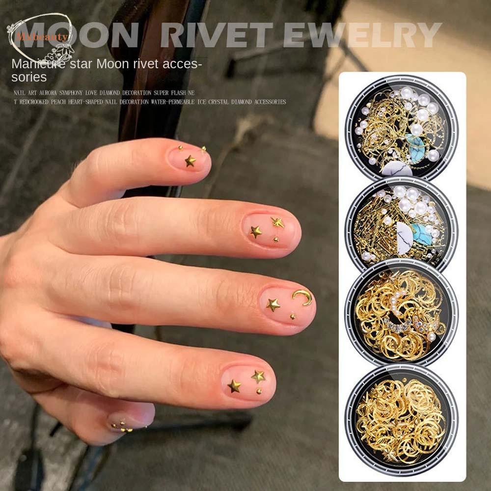 Mxbeauty 3D Dekorasi Kuku Wanita Manicure Charms Star Moon Manicure Aksesoris Rivet Nail Jewelry