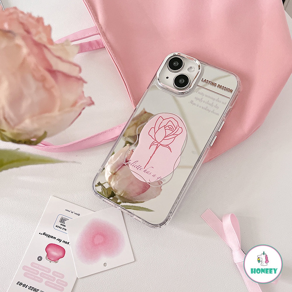 Sweet Pink Rose Makeup Mirror Phone Case Kompatibel Untuk iPhone 14 Pro 13 12 Pro Max11 Kreatif Shockproof Back Cover