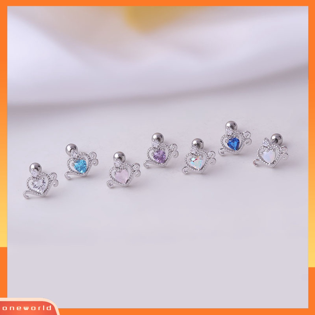 [WOD] 1pc Stud Earring Cubic Zirconia Hias Mengkilap Elegan Geometris Electroplating Wanita Berongga Jantung Telinga Stud Tulang Rawan Anting Perhiasan Dekorasi Hadiah Untuk Pacaran