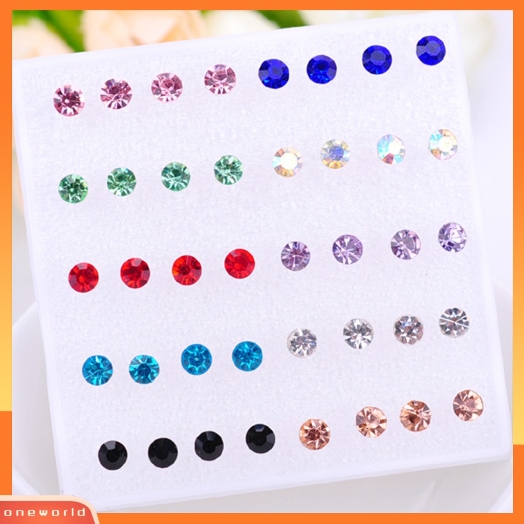 [WOD] 20pasang Wanita Ear Studs Set Shiny Cubic Zirconia Indah Ringkas Bersinar Multi-Warna Hias Stainless Tidak Bahaya Zirconia Women Earrings Set Untuk Pakaian Sehari-Hari