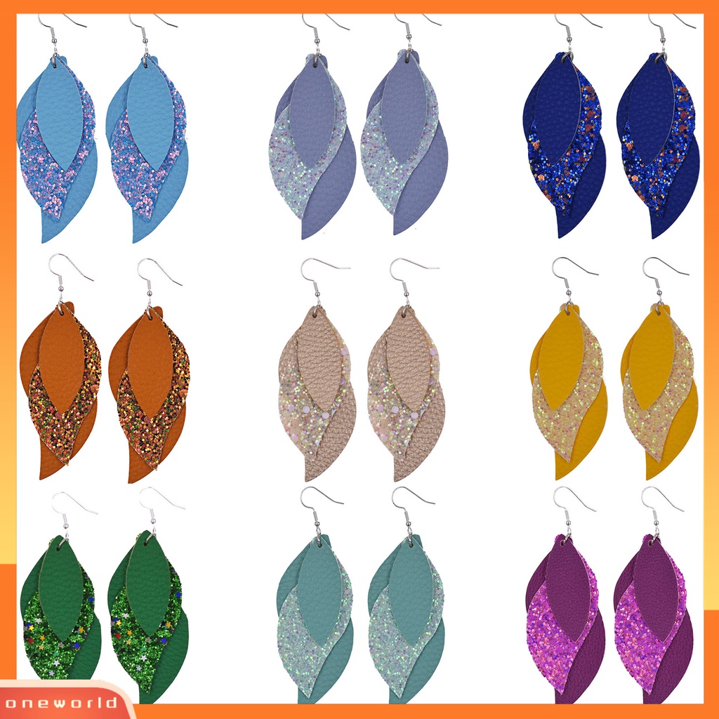 [WOD] 1pasang Tindik Indah Menawan Drop Anting-Anting Multi Layer Daun Menjuntai Kait Anting Perhiasan Fashion