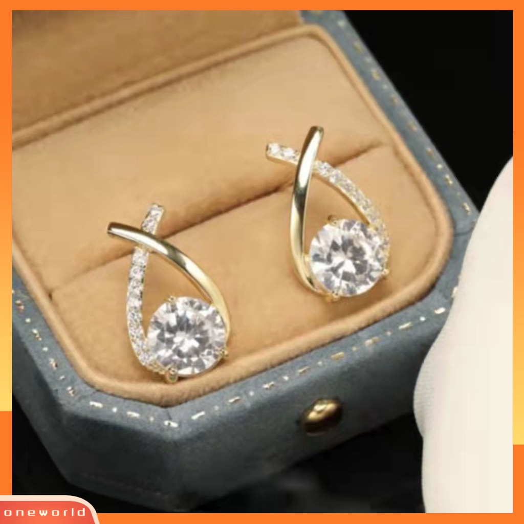 [WOD] 1pasang Anting Tusuk Wanita Cross-cut Rhinestones Perhiasan Tahan Lama Kilau Cerah Ear Studs Untuk Pernikahan