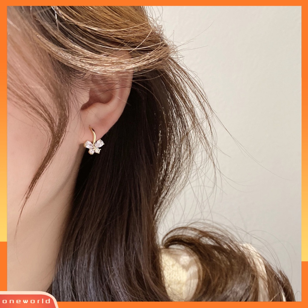 [WOD] 1pasang Anting Hoop Shiny Cubic Zirconia Temperamen Geometris Electroplating Hias Hadiah Wanita Kupu-Kupu Liontin Anting Perhiasan Fashion Untuk Perjamuan