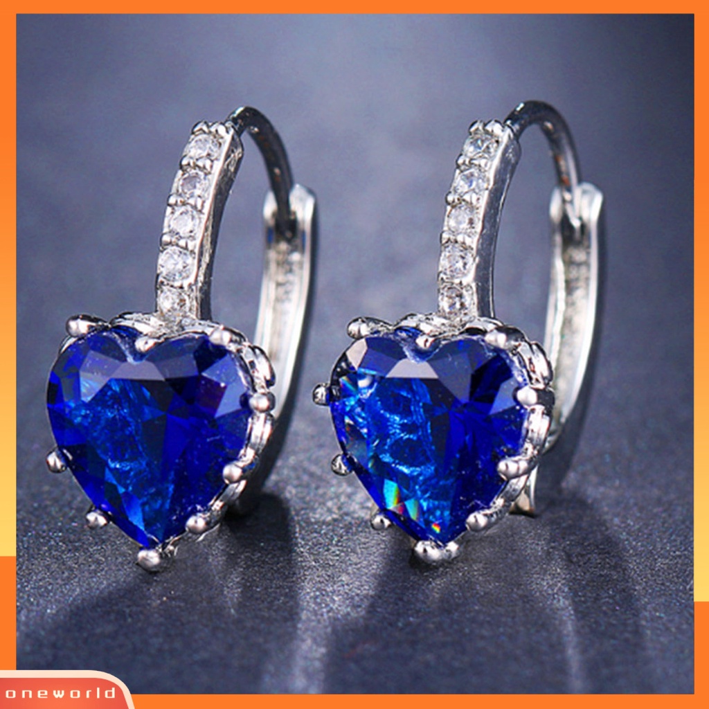 [WOD] 1pasang Anting Bulat Tembaga Romantis Mewah Berbentuk Hati Cubic Zirconia Hoop Earrings Perhiasan Pesta