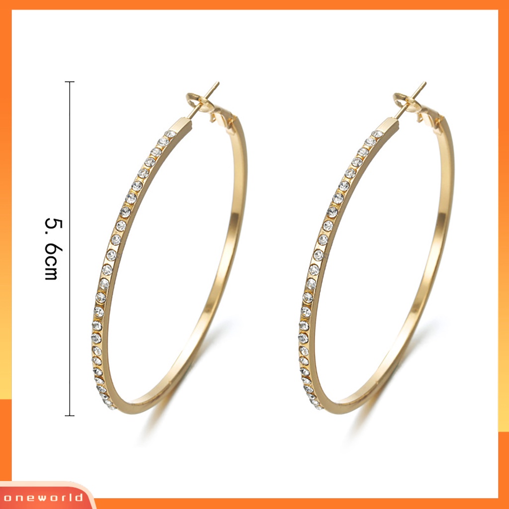 [WOD] Anting Hoop Sentuhan Baik Pengerjaan Indah Berlian Imitasi Dekorasi Lingkaran Besar Loop Wanita Anting-Anting Untuk Tanggal