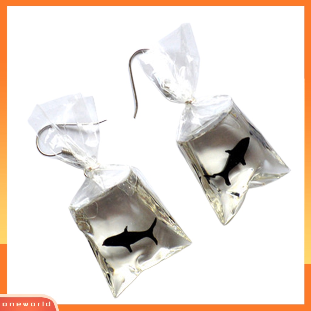 [WOD] 1pasang Tindik Hidup Resin Wanita Anting Ikan Mas Kantong Air Menjuntai Anting Perhiasan Aksesoris