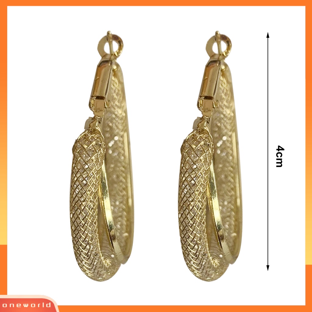 [WOD] 1pasang Anting Wanita Bersinar Berlian Imitasi Tidak Teratur Electroplating High Gloss Berdandan Geometris Temperamen Wanita Anting Hoop Untuk Perjamuan