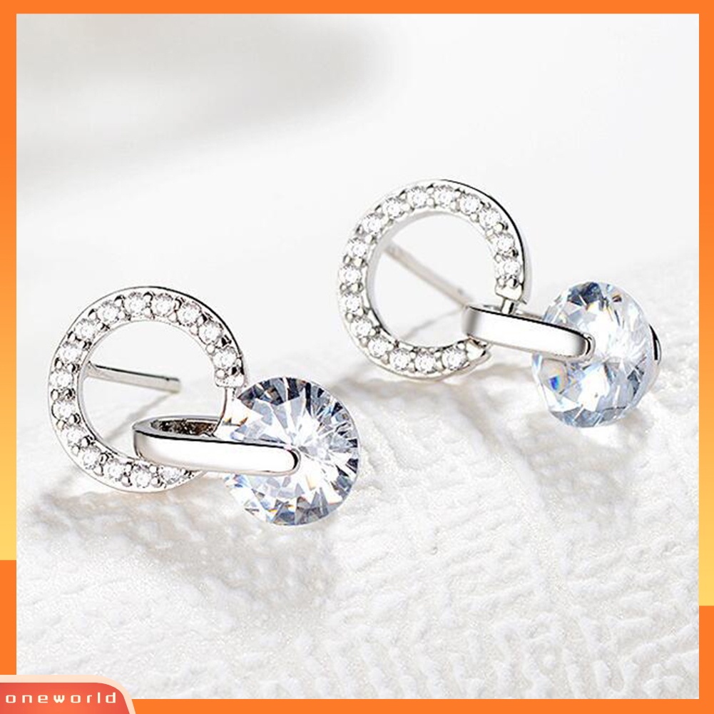 [WOD] Wanita Fashion Cubic Zirconia Menjuntai Bulat Stud Earrings Perhiasan Perjamuan Pernikahan