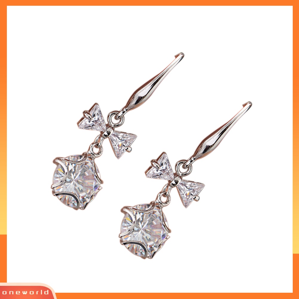 [WOD] Fashion Wanita Kupu-Kupu Busur Liontin Cubic Zirconia Panjang Menjuntai Kait Anting