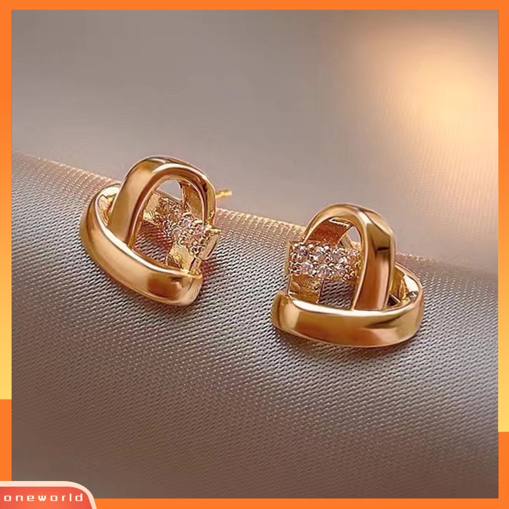 [WOD] 1pasang Wanita Anting Salib Berlian Imitasi Mengkilap Bentuk Hati Stud Earrings Perhiasan Perempuan