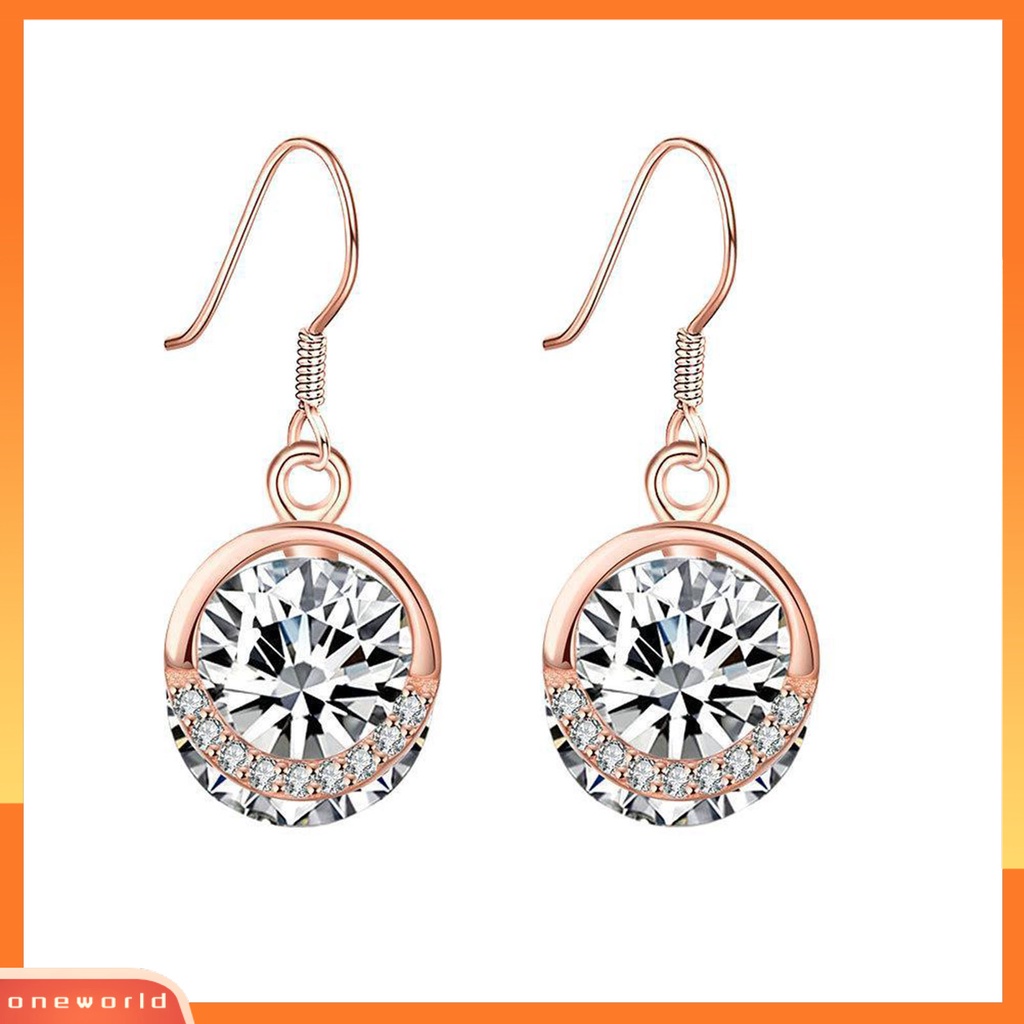 [WOD] 1pasang SILVERHOO Ladies Earrings Berlian Imitasi Semua Pertandingan Warna Rose Gold Wanita Bulat Cubic Zirconia Menjuntai Hook Earrings Untuk Belanja