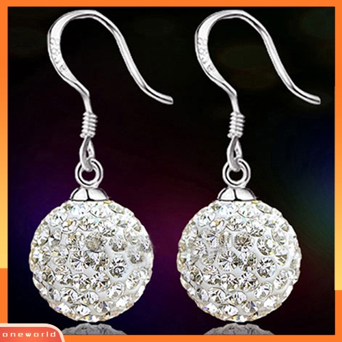 [WOD] Wanita Bening Fashion Perak Berlapis Keramik Lembut Kristal Kait Menjuntai Anting