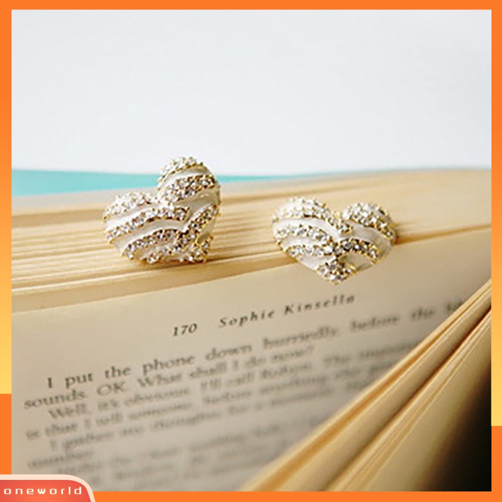 [WOD] Fashion Wanita Zebra Kristal Berlian Imitasi Bentuk Hati Ear Stud Earrings Jewelry