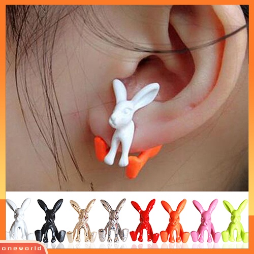 [WOD] 1pc Wanita Lucu Kelinci Hewan Alloy Telinga Stud 3D Bunny Earring Fashion Perhiasan