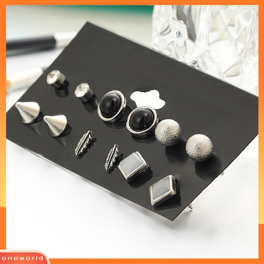 [WOD] 6pasang/set Fashion Rivet Bola Berlian Imitasi Bulu Stud Anting Lady Punk Perhiasan