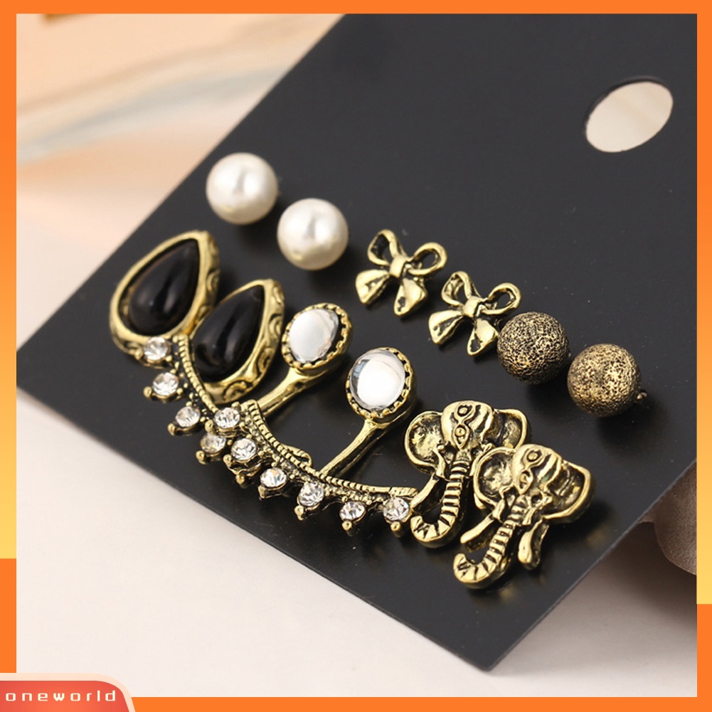 [WOD] 6pasang/set Ikatan Simpul Kepala Gajah Teardrop Berlian Imitasi Stud Earrings Lady Jewelry