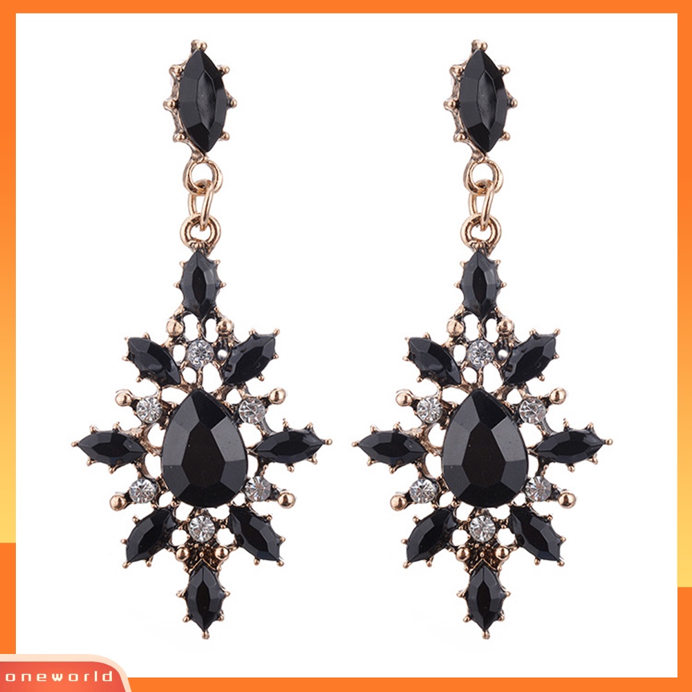 [WOD] Wanita Teardrop Marquise Cut Berlian Imitasi Mengkilap Snowflake Menjuntai Statement Earrings
