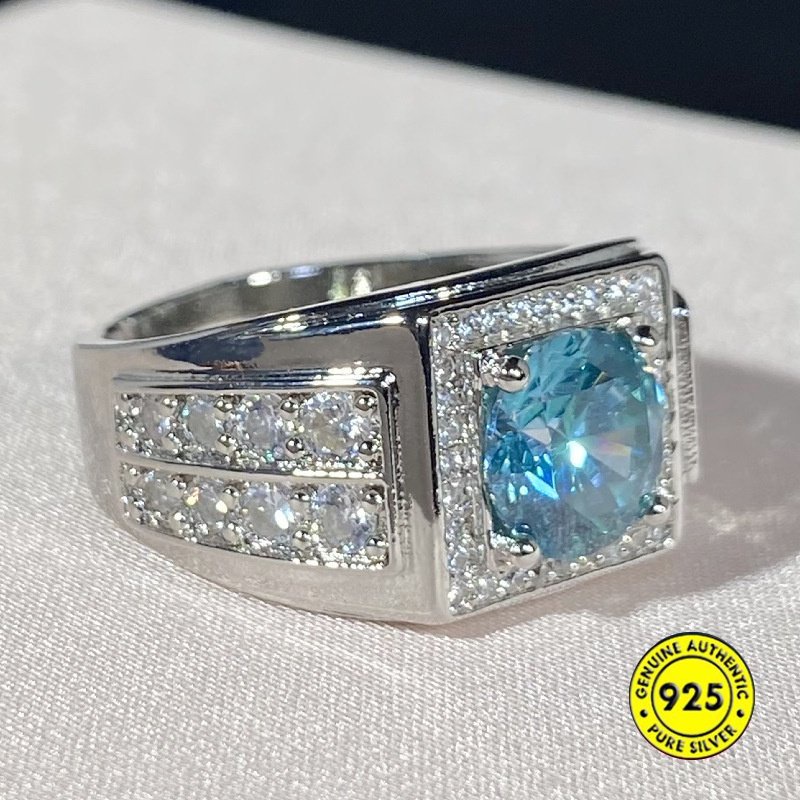 Cincin Pt950 Platinum Eight Hearts Dan Eight Arrows Blue Green Moissanite Mewah