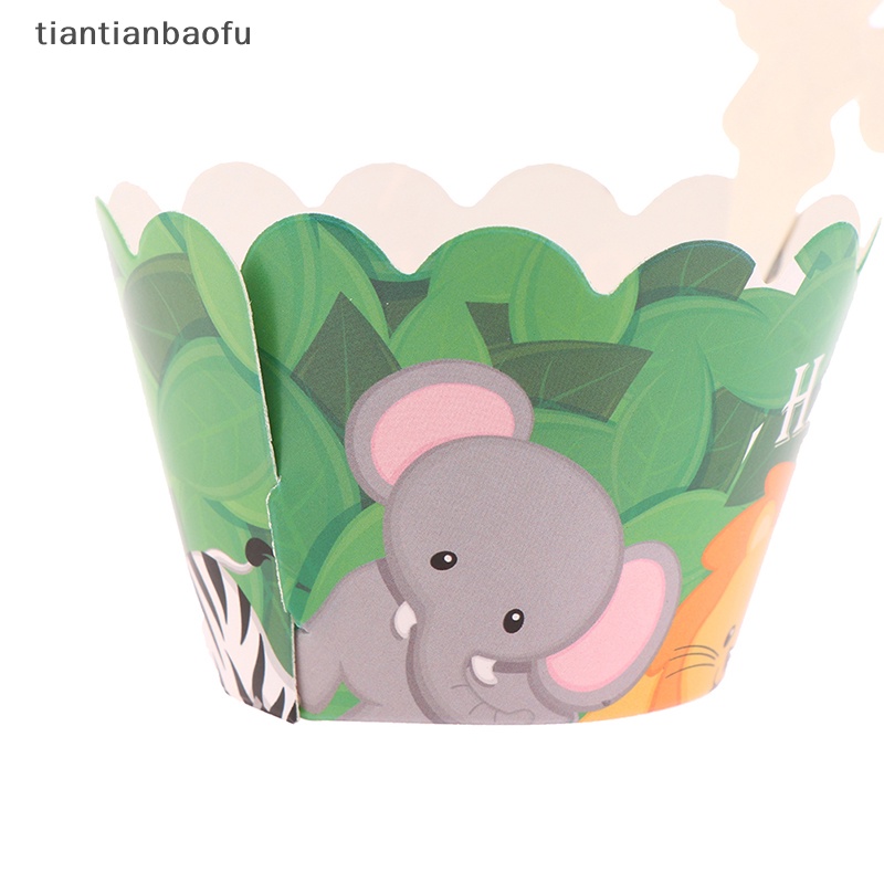 [tiantianbaofu] 12pcs Jungle Safari Animal Cupcake Wrapper Hewan Liar Pesta Cupcake Topper Butik