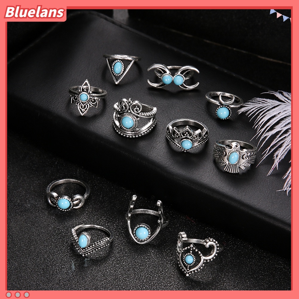 [BLS] 11pcs /Set Vintage Wanita Perhiasan Hadiah Bohemia Palsu Turquoise Knuckle Joint Rings