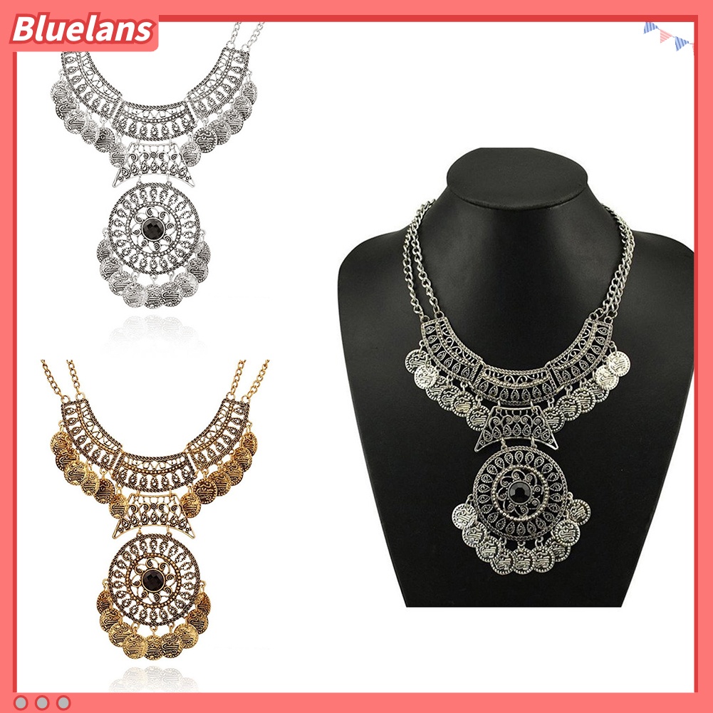 [BLS] Perhiasan Kalung Statement Bunga Rantai Ganda Etnik Boho Wanita