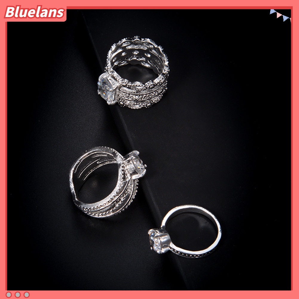 [BLS] 3pcs Vintage Berlian Imitasi Bertatahkan Melubangi Jari Cincin Set Perhiasan Wanita