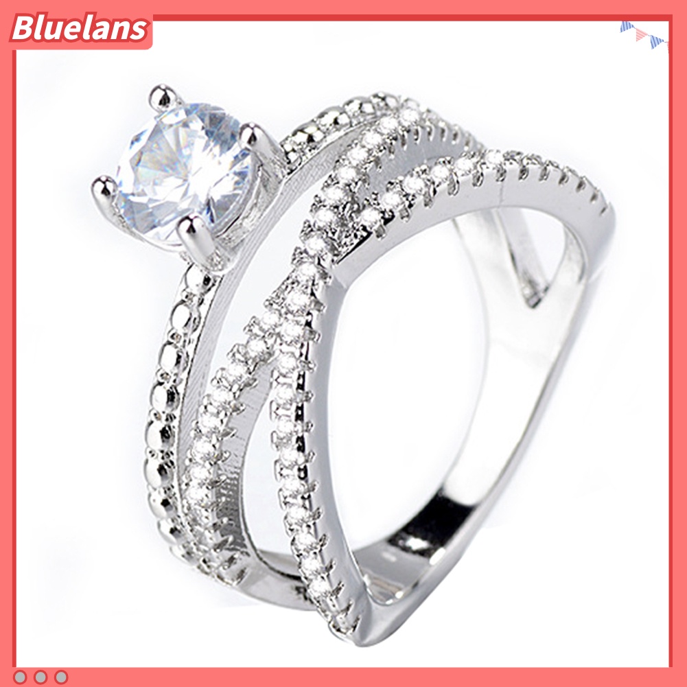 [BLS] Glamour Woman Faux Gemstone Pengantin Pernikahan Pertunangan Cross Cincin Jari Perhiasan