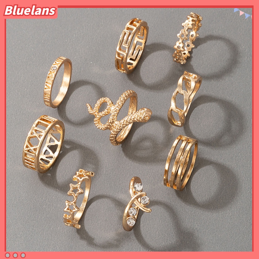 [BLS] 9pcs /Set Cincin Desain Gothic Hollow Perhiasan Aksesori Tahan Aus Shiny Bentuk Ular Cincin Wanita Untuk Outdoor