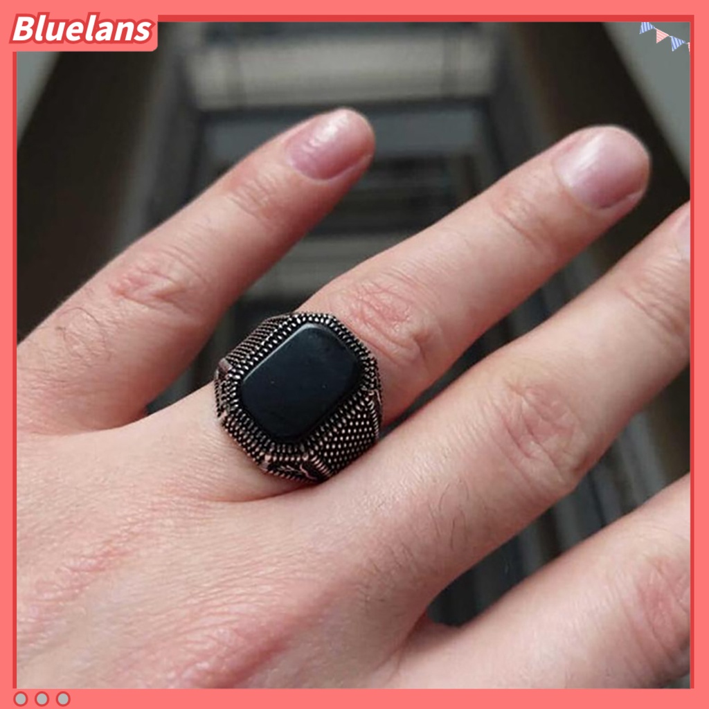 [BLS] Fashion Cincin Nyaman Bersinar Mewah Kepribadian Trendi Menghias Paduan Bertatahkan Permata Hitam Cincin Hadiah