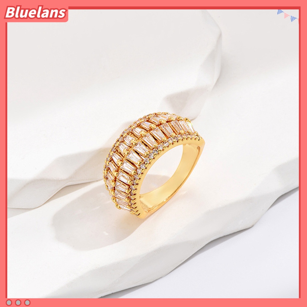 [BLS] Jari Cincin Cubic Zirconia Pembukaan Yang Dapat Disesuaikan Temperamen Hias Berdandan Geometris Mewah Baris Ganda Cincin Perhiasan Aksesori