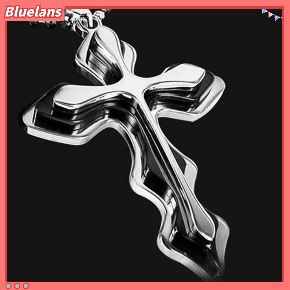 [BLS] 2 Pcs Pria Fashion Berlian Imitasi Bertatahkan Yesus Salib Liontin Rantai Kalung Hadiah